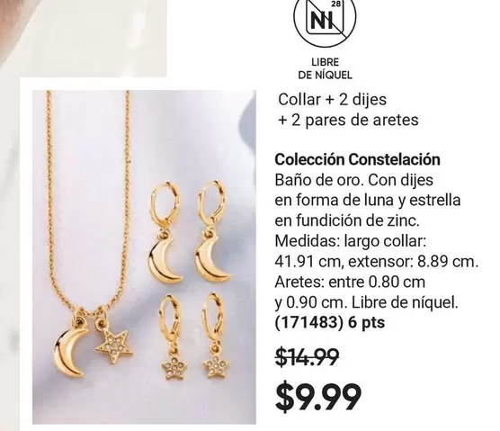 Luna - Collar + 2 dijes + 2 pares de aretes