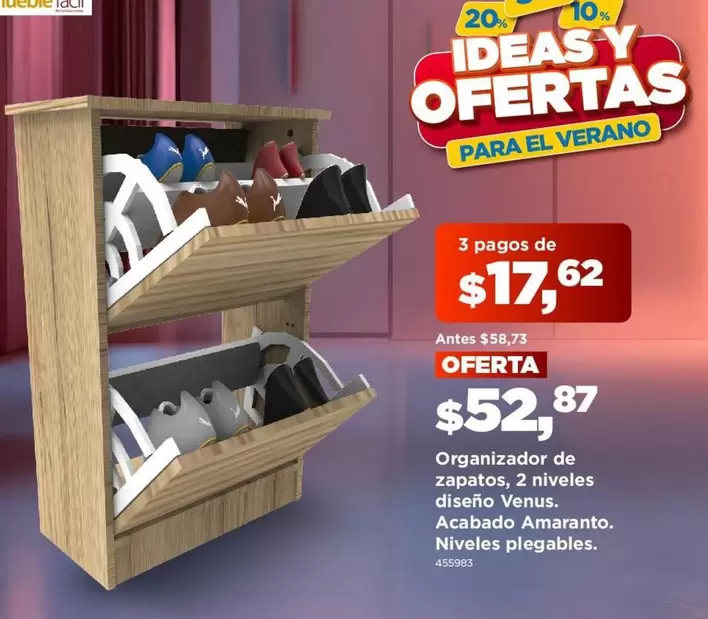 Organizador de zapatos, 2 niveles diseño Venus.