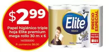Papel higiénico triple hoja premium mega rollo 30 m x 6