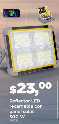 Reflector LED recargable con panel solar.