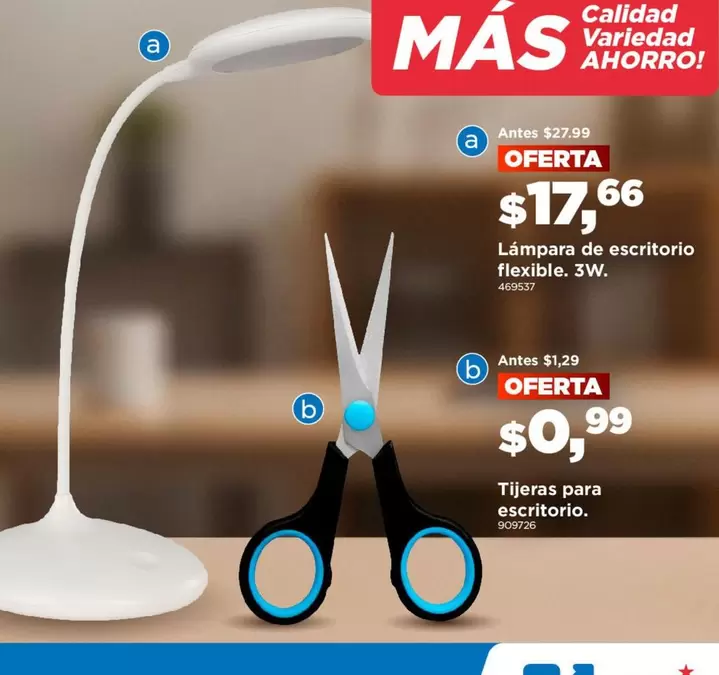 Lámpara de escritorio flexible. 3W. or Tijeras para escritorio.