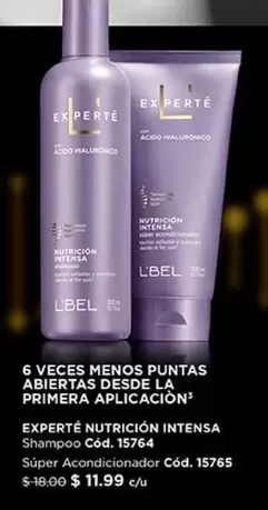 L'bel - Nutrición Intensa Shampoo Cód. 15764, Súper Acondicionador Cód. 15765