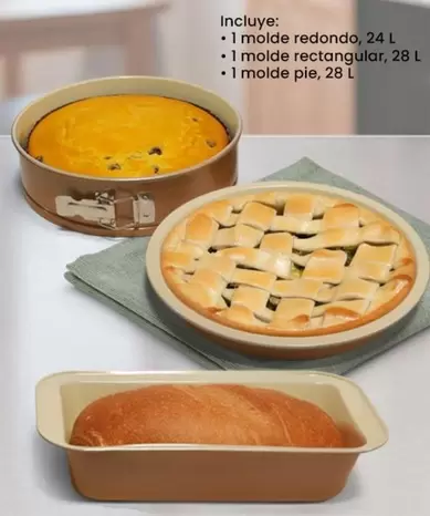 molde redondo, molde rectangular, molde pie
