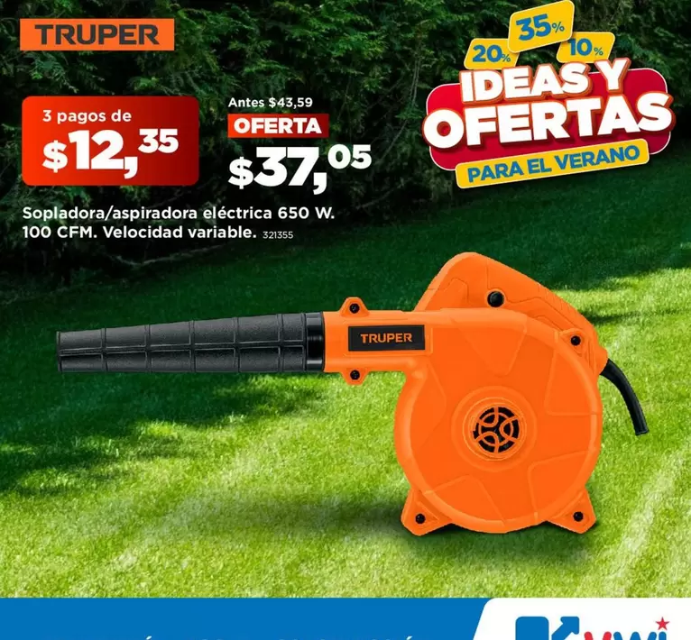 Sopladora/aspiradora eléctrica 650 W. 100 CFM. Velocidad variable.