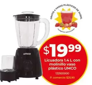 Umco - Licuadora 1.4 L con molinillo vaso plástico