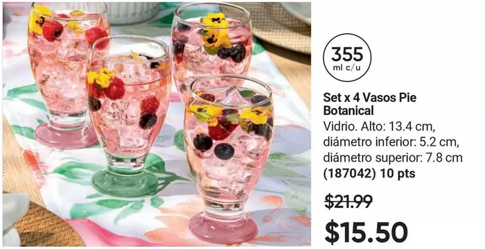 Set x 4 Vasos Pie Botanical