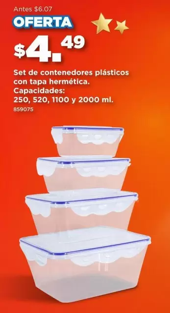 Set de contenedores plásticos con tapa hermética
