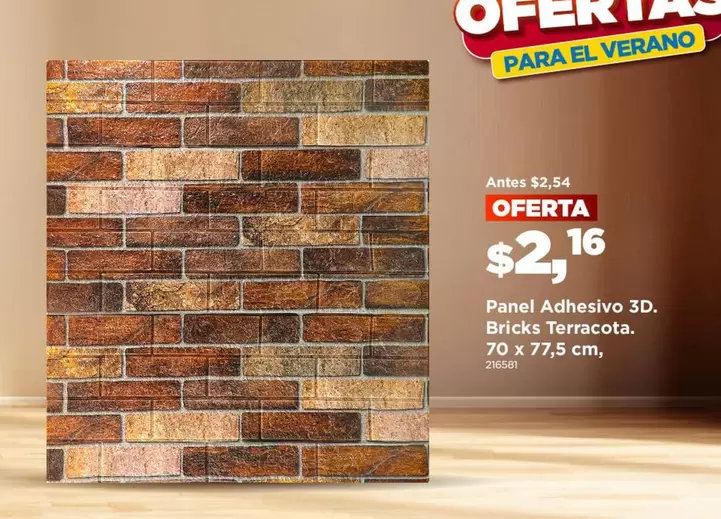 Panel Adhesivo 3D. Bricks Terracota.