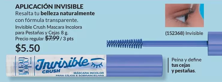 Crush - Invisible  Mascara Incolora para Pestañas y Celas 8 g