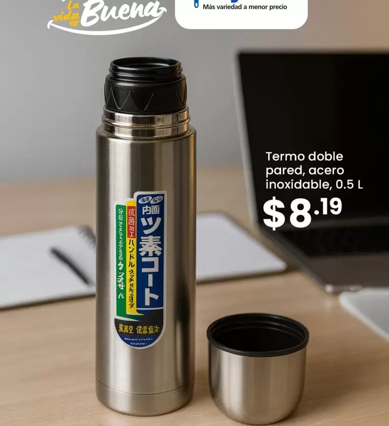 Termo doble pared, acero inoxidable, 0.5 L