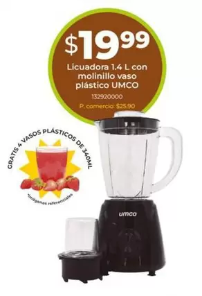 Umco - Licuadora 1.4 L con molinillo vaso plástico