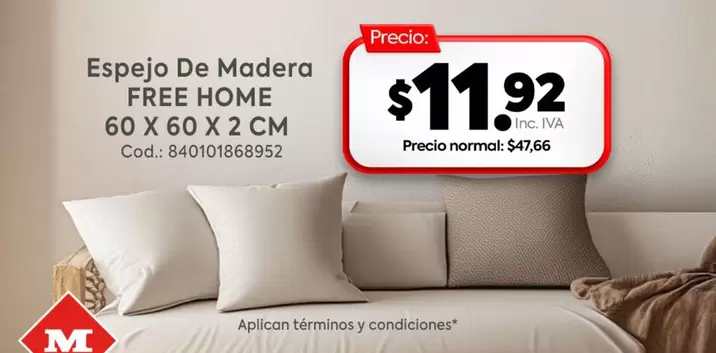 Free - Espejo De Madera FREE HOME 60 X 60 X 2 CM