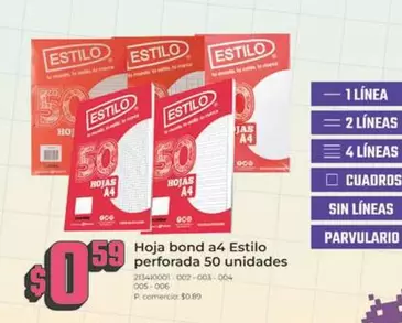 Hoja bond a4 Estilo perforada 50 unidades