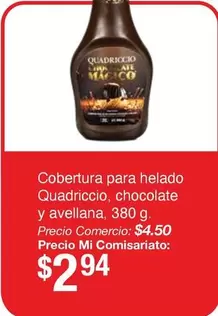 Cobertura para helado Quadriccio, chocolate y avellana