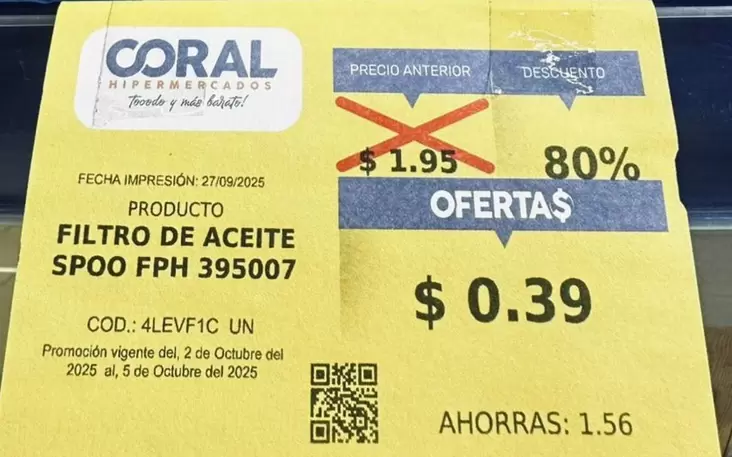 Promoción - FILTRO DE ACEITE SPOO FPH 395007