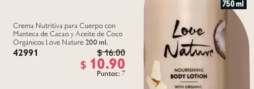 Love - Crema Nutritiva para Cuerpo con Manteca de Cacao y Aceite de Coco Orgánicos  Nature 200 ml. 42991