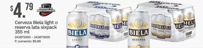 Biela light o reserva lata sixpack
