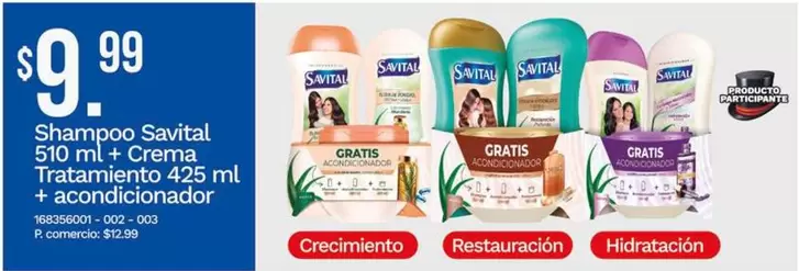 Shampoo Savital 510 ml + Crema Tratamiento 425 ml + acondicionador