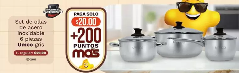 Umco - Set de ollas de acero inoxidable 6 piezas