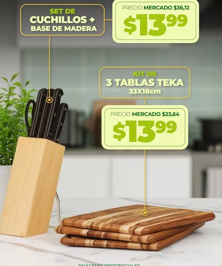 SET DE CUCHILLOS + BASE DE MADERA