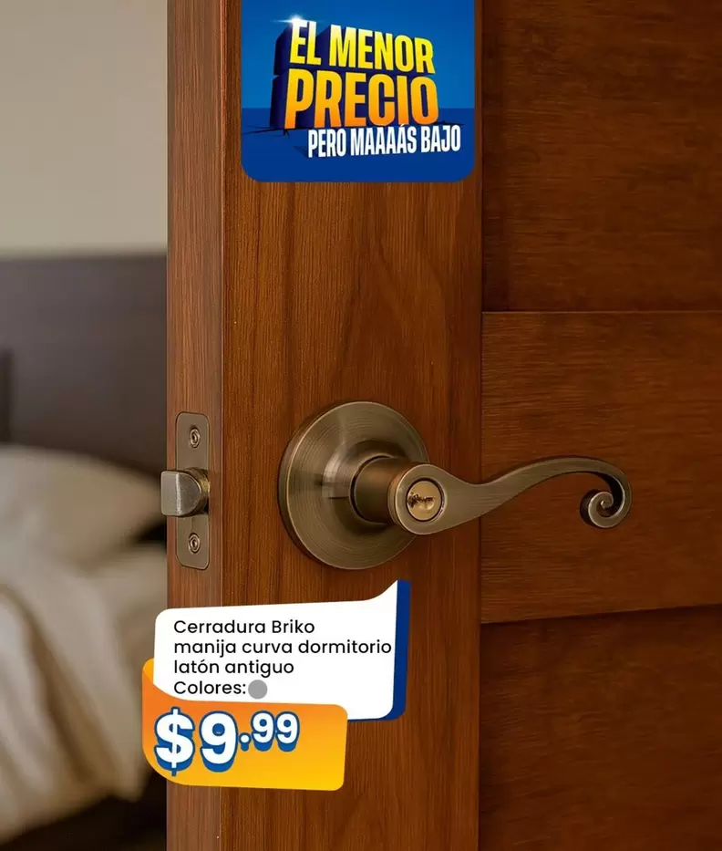 Cerradura manija curva dormitorio latón antiguo