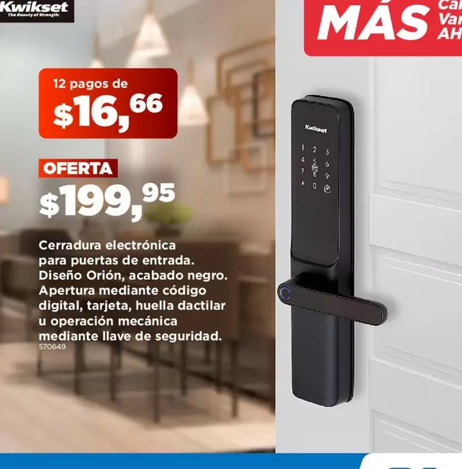 Negro - Cerradura electrónica para puertas de entrada. Diseño Orión, acabado negro.