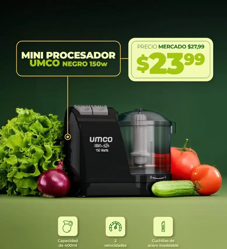 Umco - MINI PROCESADOR NEGRO 150W