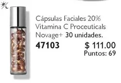 Cápsulas Faciales 20% Vitamina C Proceuticals Novage+ 30 unidades.