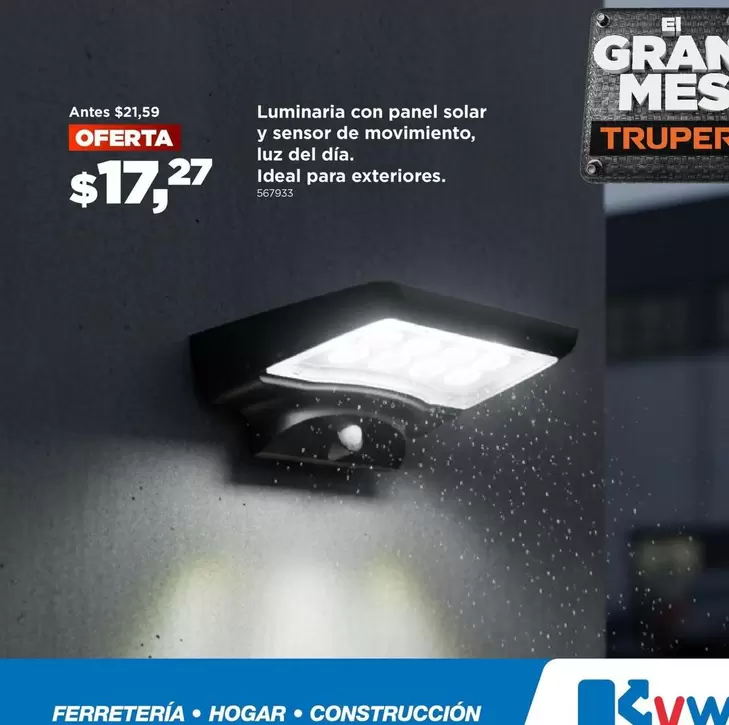 Luminaria con panel solar y sensor de movimiento