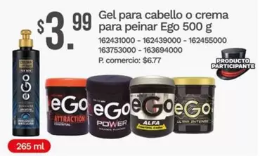 Gel para cabello o crema para peinar
