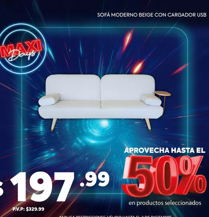 SOFA MODERNO BEIGE CON CARGADOR USB