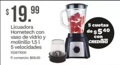 Licuadora con vaso de vidrio y molinillo 1.5 l 5 velocidades