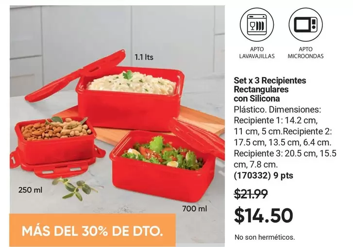 Set x 3 Recipientes Rectangulares con Silicona