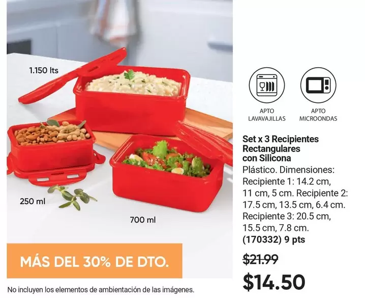 Elementos - Set x 3 Recipientes Rectangulares con Silicona