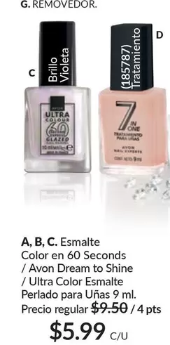 Avon - Esmalte Color en 60 Seconds / Dream to Shine / Ultra Color Esmalte Perlado para Uñas