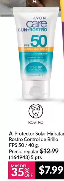 Avon - Protector Solar Hidratam Rostro Control de Brillo FPS 50