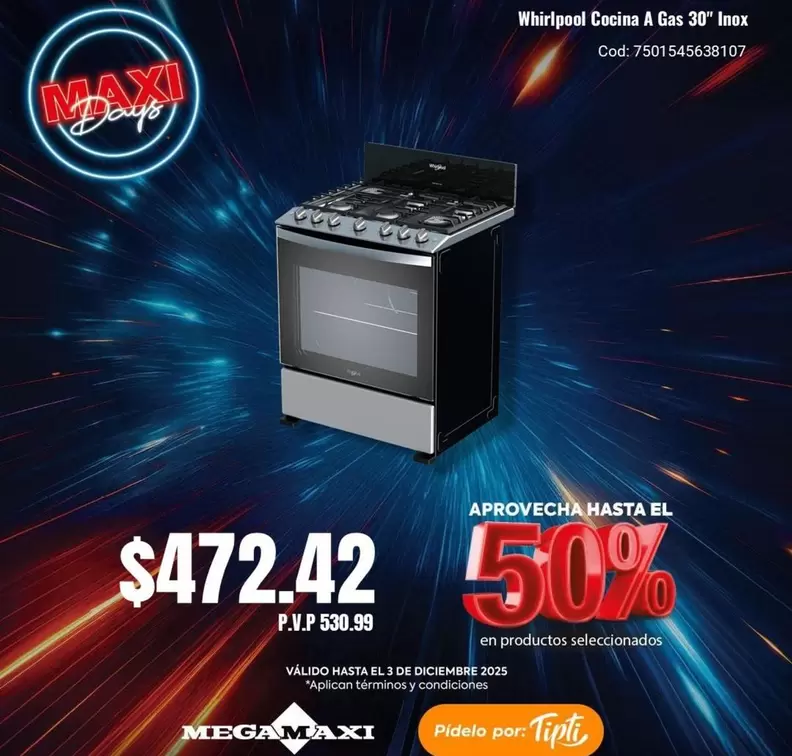 Whirlpool - Cocina A Gas 30" Inox