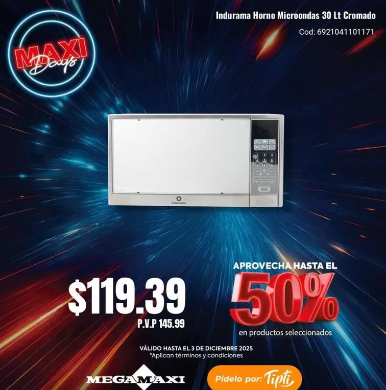 Indurama - Horno Microondas 30 Lt Cromado