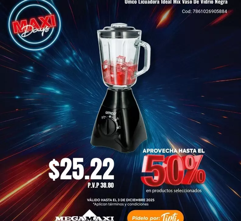 Umco - Licuadora ideal Mix Vaso De Vidrio Negra