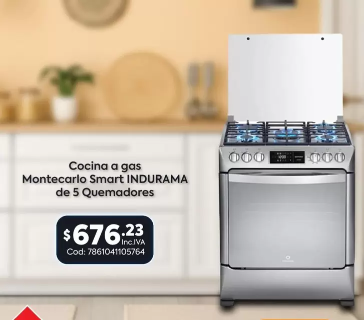 Indurama - Cocina a gas Montecarlo Smart INDURAMA de 5 Quemadores