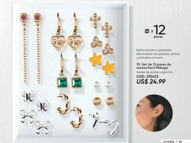 Set de 12 pores de aretes Perú Malaga