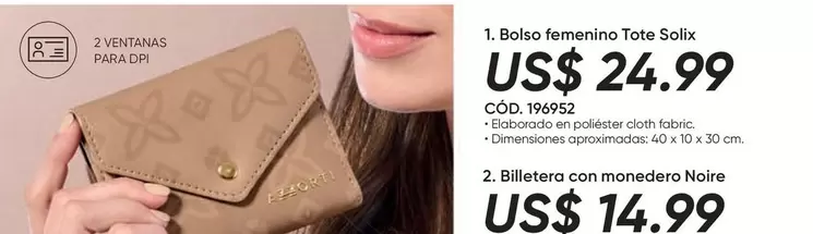 Bolso femenino Tote Solx, Billetera con monedero Noire