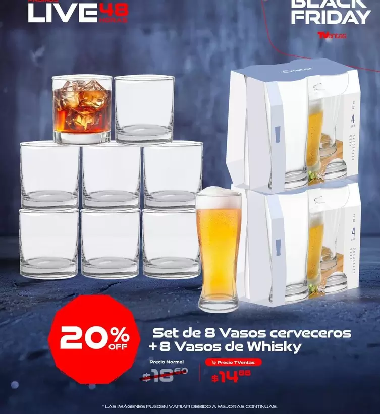 Set de 8 Vasos cerveceros + 8 Vasos de Whisky