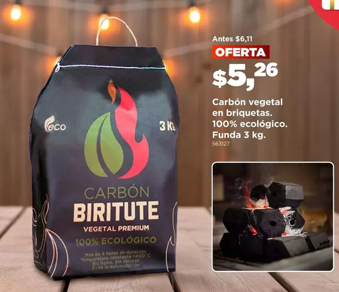 Carbón vegetal en briquetas