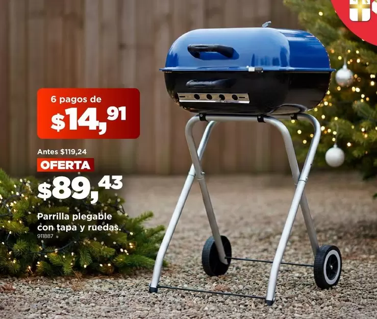 Parrilla plegable con tapa y ruedas