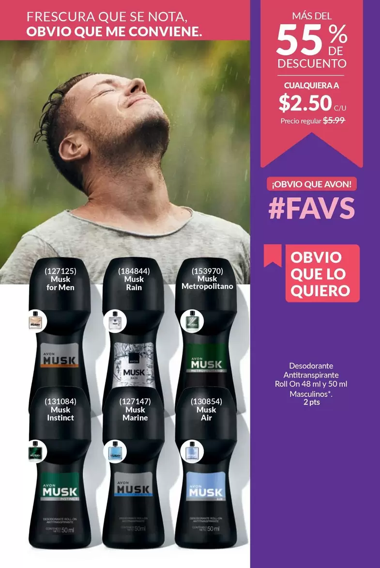 Avon - Desodorantes Roll On 48 h cy 50 ml Masculinos