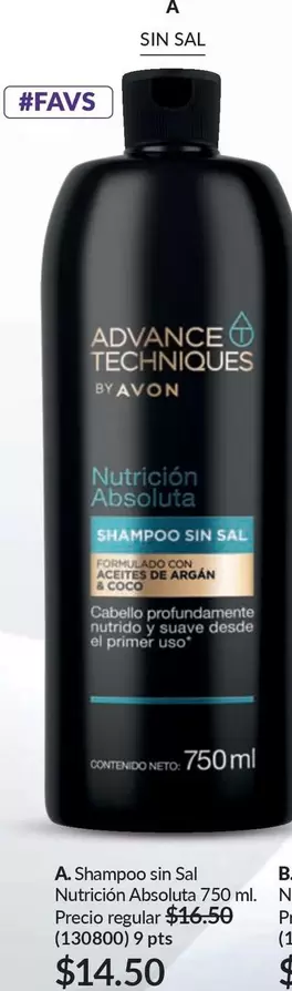 Avon - Shampoo sin Sol Nutrición Absoluta 750 ml