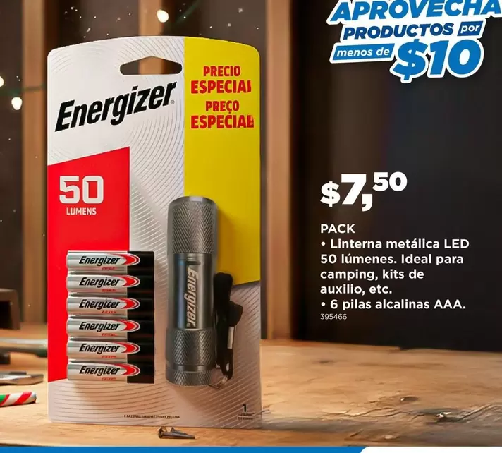 Linterna metálica LED 50 lúmenes + 6 pilas alcalinas AAA