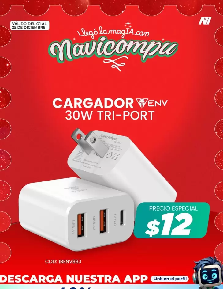 CARGADOR 30W TRI-PORT