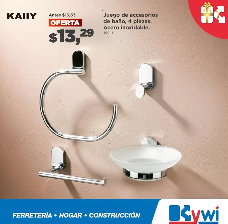 Juego de accesorios de baño, 4 piezas. Acero inoxidable.
